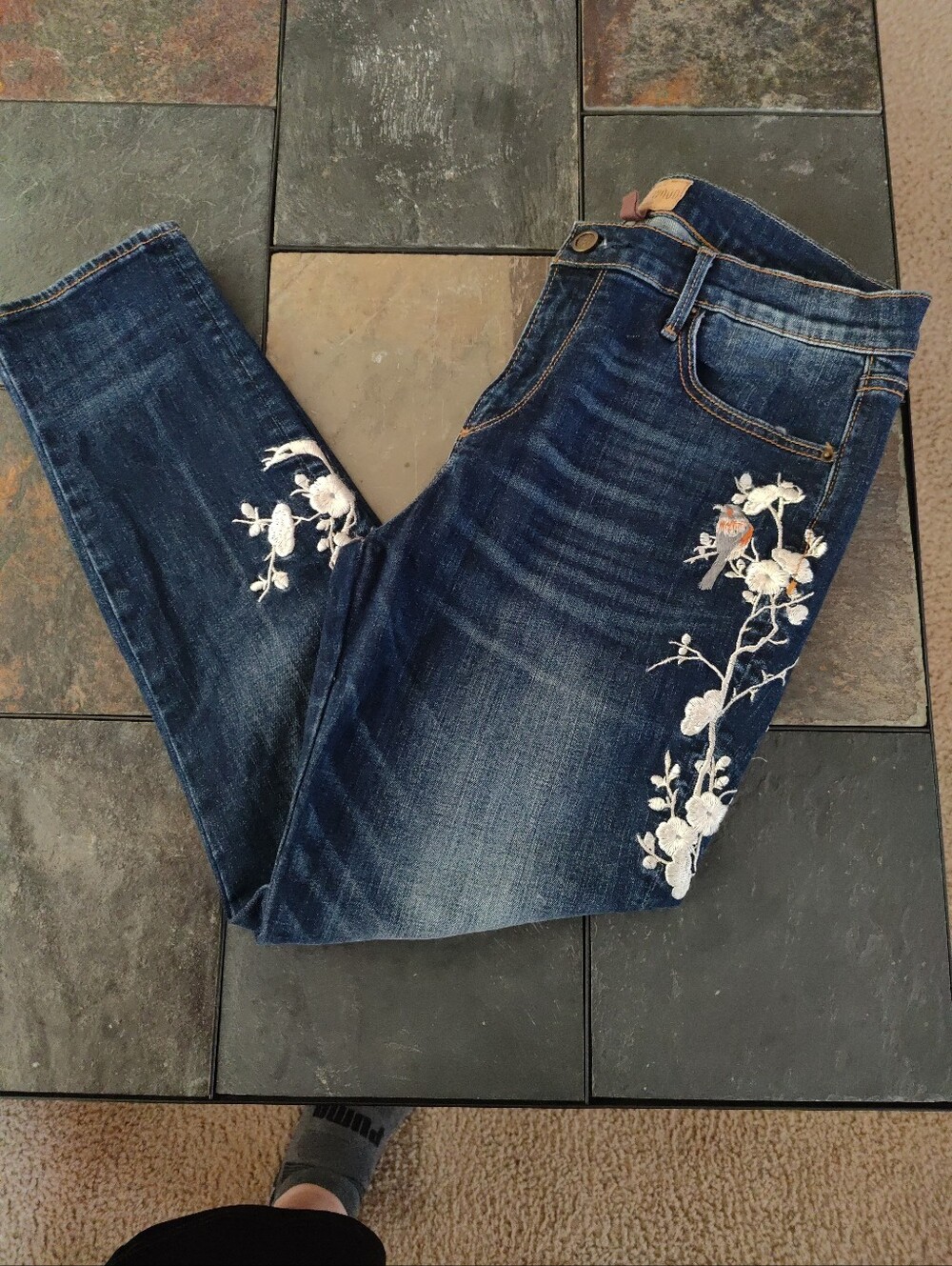 Driftwood Jackie Jeans Womens 29 Blue Denim Bird Floral Embroidered Boho